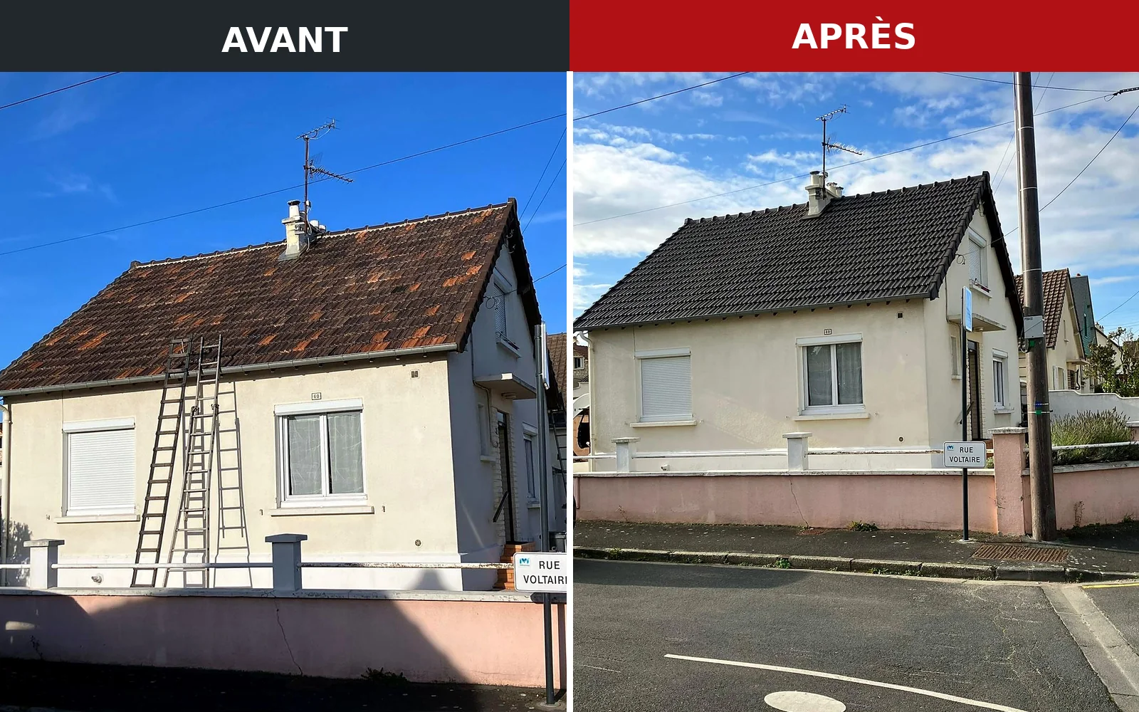 Avant après d'une rénovation de toiture par Mister Toit dans le secteur de Caen